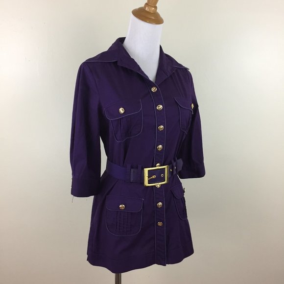 bebe Tops - BEBE Gold logo hardware belted button shirt